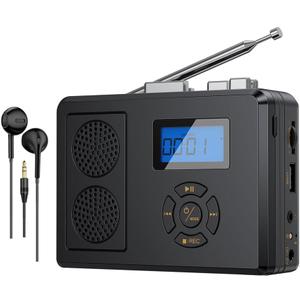 Portable Cassette Tape Player, FM Radio/USB Player/MP3 Digital Converter, Built-in Dual Stereo Speaker & Rechargeable Battery, LCD Display with Headphone Jack