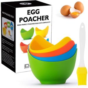 4 Pack Silicone Egg Poacher Cups with Ring Standers, Nonstick Egg Poaching Cups for Air Fryer, Baking oven or Stovetop Cooking, BPA Free