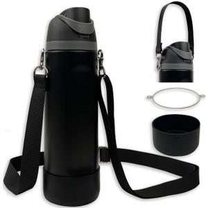 Silicone Boot Set for Owala Water Bottle 24 oz, 32 oz, 40 oz - Includes Non-Slip Sleeve, Shoulder Strap & Handle Strap, Perfect Owala Accessories, Fits Owala Tumbler, Owala FreeSip, Candy Coated (Black)