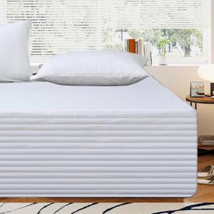 Queen Bed Skirt-Box Spring Cover with 12 Inch Tailored Drop,Wrinkle and Fade Resistant Hotel Wrap Around Bed Skirts,Bed Frame Cover (Horizontal Stripe White, Queen-12 Drop)
