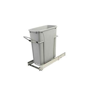 Knape & Vogt Soft-Close Pull-Out Trash Can for Cabinets, 20 Qt (5 Gallon) Bottom Mount Single Kitchen Trash Bin, 8-3/8 in. x 20-1/8 in. x 17-5/16 in., SCB9-1-20PT, Platinum