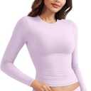 YEOREO Ease Long Sleeve Shirts for Women y2k Tops Double Lined Basic Tee Crew Neck Going Out Sweeney Workout Undershirt S