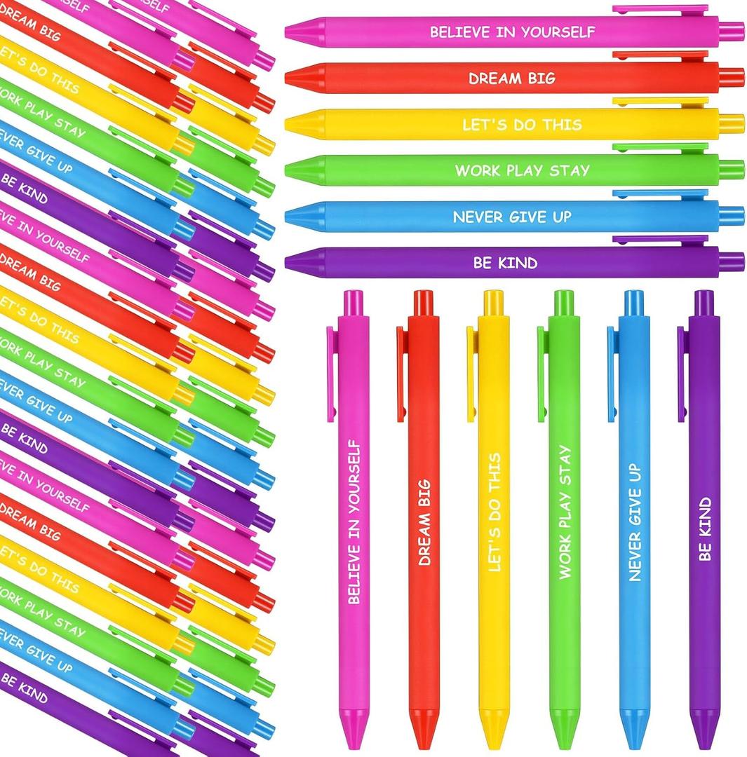 Sayglossy 60 Pcs Inspirational Pens Bulk Employee Appreciation Gifts Motivational Retractable Ballpoint Pens with Sayings for Teacher Employee Volunteer Nurse Baby Shower(Multicolor, Inspirational)