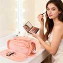 Travel Makeup Bag for Women, Large Capacity Waterproof Cosmetic Bag, Portable Toiletry BagsPouch with Divider & Handle