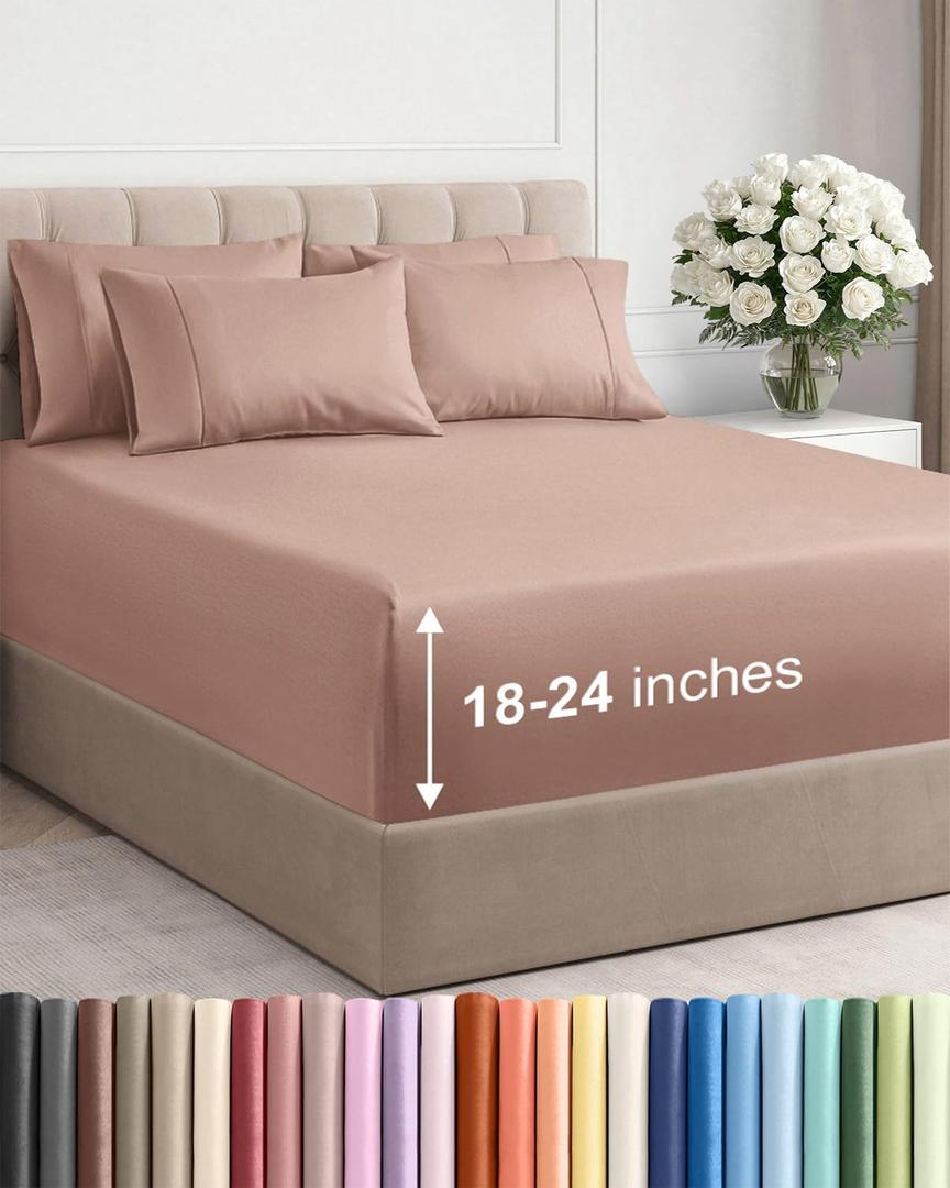 Extra Deep Queen Sheet Set - 6 Piece Breathable and Cooling Sheets - Hotel Luxury Bedding for Women, Men, Kids & Teens - Easy & Secure Fit - Soft, Wrinkle Free and Comfy - Extra Deep Pockets - Mauve