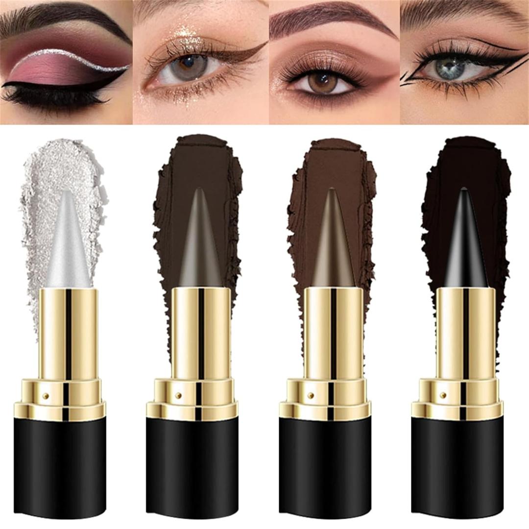 4 Pcs Black Silver Grey Brown Gel Eyeliner Pencil Set, Halloween Makeup Waterproof Long Wear Natural Eye Lip Face Paint Stick Matte Liquid Eyeliner Cream Black Smokey Eye Liners Eyeshadow Crayon