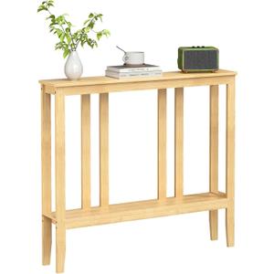 ELYKEN Bamboo Console Tables for Entryway, 36.2" Long 2 Tier Hallway Table Behind Couch, 7 Narrow Sofa Table for Entrance, Entry, Living Room, Natural