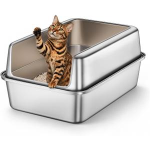 Stainless Steel Cat Litter Box, All-Metal Litter Box Enclosure, High Sides  23.6"L x 15.7"W x 11"H