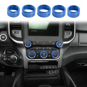 Voodonala for Dodge RAM Aluminum Center Console AC Radio Switch Knob Cover for 2018-2026+ RAM Interior Accessories, 5pcs Blue