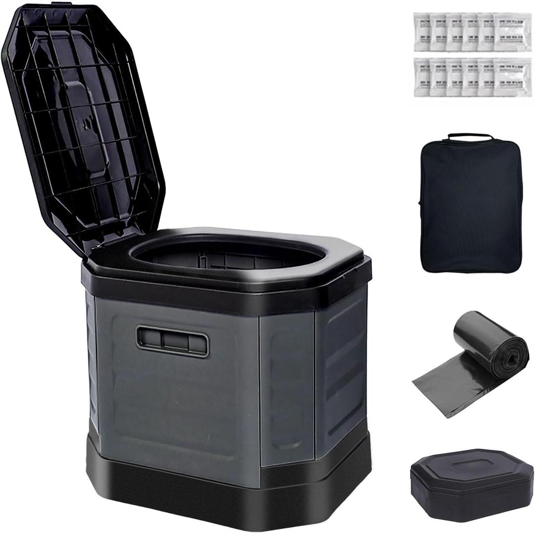 Portable Camping Toilet, Portable Travel Folding Toilet with Lid for Adults and Kids, Portable Potty for Camping, Hiking, Car Travel,Truck, RV, Boating, Road Trips, Beach (Gray)