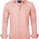 J.VER Men's Dress Shirts Solid Long Sleeve Stretch Wrinkle-Free Formal Shirt Business Casual Button Down Shirts (Large, Coral)