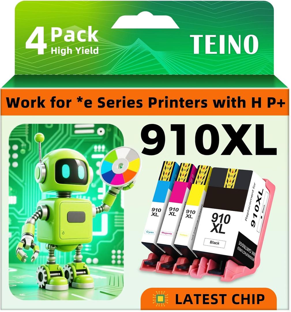 910XL Ink Cartridges for HP Printers Replacement for HP 910 Ink Cartridges Combo Pack 910 Ink Work with OfficeJet Pro 8015e 8025e 8028e 8020 8035e Printers (4-Pack 910XL Black and Color Combo Pack)