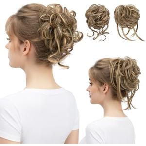 SARLA 2PCS Messy Bun Hair Pieces for Women Wavy Curly Synthetic Hairpieces for Updos with Tendrils Fake Scrunchies Ponytail Extension Bernstein