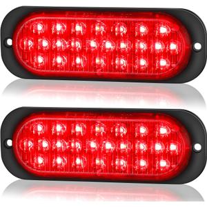 LINKITOM Oval Aluminum Housing Ultra Slim Trailer Lights, 24-LED Brake Turn Signal Side Marker Tail Lights for Boat Trailer Truck RV[Surface Mount] [DOT Certified] [IP67] (Red)