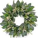 24 Inch Greenery Wreaths for Front Door  Artificial Eucalyptus Wreath with White Berries and Mixed Green Leaves, Year-Round Farmhouse Indoor Outdoor Door Wreath for Spring Summer Home Decor