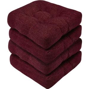 Basic Beyond Chair Cushions for Dining Chairs, Non-Slip Chair Pads, Thick Seat Cushions for Dining Room Chairs, Kitchen Chair Cushions Set of 4, 17" x 17" x 4", Burgundy