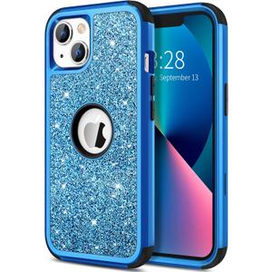 Hython Case for iPhone 13 Case Glitter, Cute Sparkly Shiny Bling Sparkle Cover, Heavy Duty 3 in 1 Hybrid Hard PC Soft TPU Bumper Full Body Shockproof Protective Phone Cases for Women Girls, Blue