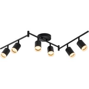 Bojim 6 Light Black Track Lighting Kit, Modern LED Track Lighting Fixtures Ceiling, Flexibly Rotatable LED Light Head with Acrylic Ring, Kitchen Ceiling Track Light (GU10, Bulbs Not Included)