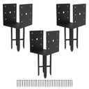 6" x 6" Wet Concrete Fence Post Anchor 3 Pcs (Inner Dia 5.6"x5.6") Heavy Duty U Shape Fence Post Holder Ground Spike Metal Black Powder Coated for Fence, Railing, Pergola Wood Post Bracket Anchor