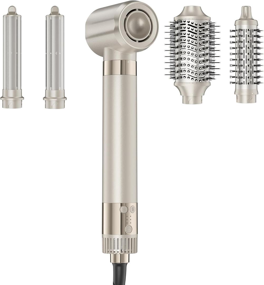 MESCOMB 5-in-1 Hot Air Styler Kit  110,000 RPM Fast-Drying Dryer, Auto-Wrap Curlers, Straightening & Volumizing Brushes All-in-One (Champagne White)