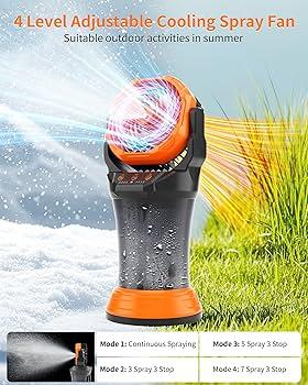 Misting Fan Portable 42800mAh Battery Powered with Remote Control, Camping Fan with RGB Ambient Light with 2L Bucket, Battery Indicator, 120 Auto Oscillating, Timing Function, Grip Handle (Yellow)