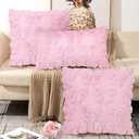 Pack of 3 Pink Pillow Covers, 18 x 18 Inch Pink Throw Pillows, 12 x 20 Inch Throw Pillow Covers, Soft Fluffy Plush Couch Pillow Covers for Sofa Living Room Couch Bed