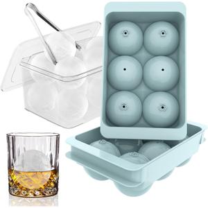 WIBIMEN Large Ice Cube Molds, Big Round Whiskey Ice Cube Trays for Freezer, Easy to Fill & Release, Whiskey Bourbon Cocktail(1.9In*6 Balls Blue/2 Pack)