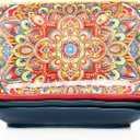 Boho Ceramic Serving Platters with Handles Set of 4, 12Inch Large Serving Dishes for Entertaining, Colorful Cute Porcelain Serving Plates for Sandwich, Appetizer, Fruit, Microwave Oven Safe Mix-color