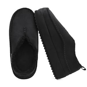 KuaiLu Men's Moccasin Slippers Memory Foam Indoor/ Outdoor Warm Suede House Shoes Winter Clogs Slip-on Boots Slippers For Man with Fuzzy Sherpa Lining & Arch Support, Black Size 10