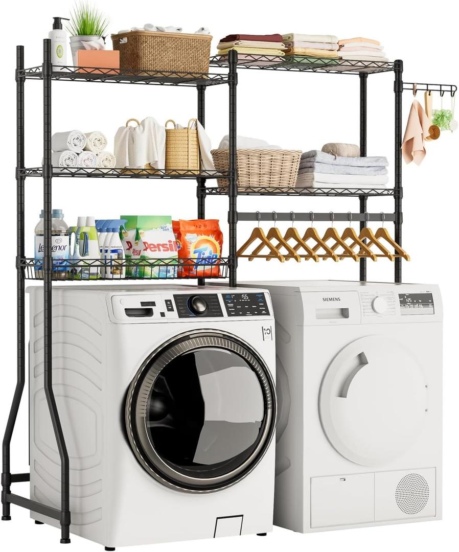 Golpart Laundry Organizer Shelves Over the Washer and Dryer Storage Shelf, Black, 15.75”D x 58.25”W x 72”H
