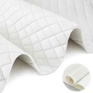SmoothNovelty 2.1 Yards Diamond Quilted Vinyl Headliner Material 55 in Wide Faux Leather with Foam Backed 2" x 3" Diamonds Pattern Fabric for Car Furniture Upholstery(White)