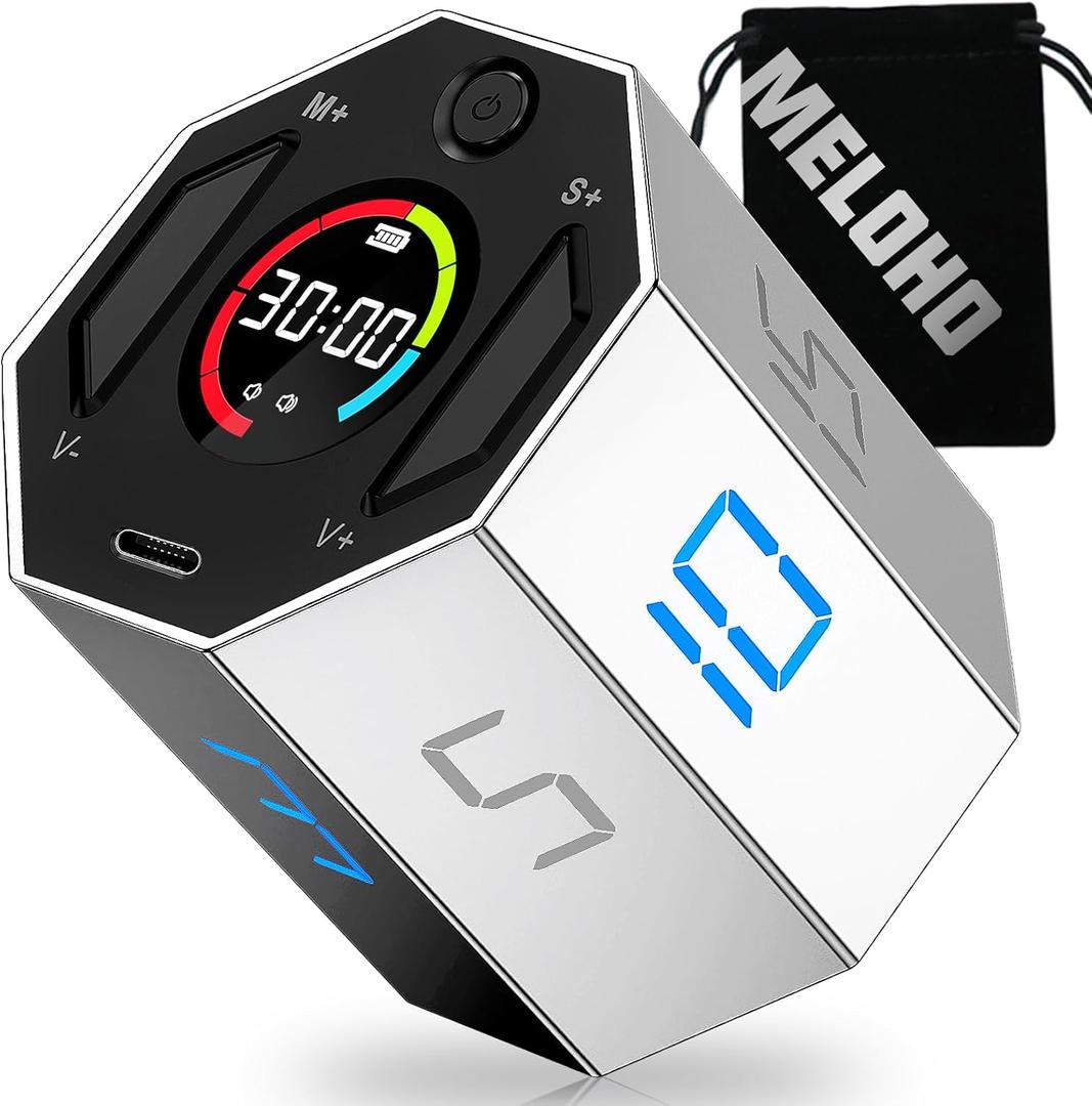 Pomodoro Timer, Magnetic Visual Timer with Flip Countdown, Silent & Alarm, Ideal ADHD Tools for Adults/Kids, Small Cube Digital Timer for for Office Productivity, Kitchen Cooking, Work, Study (Gray)