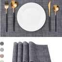 CADONO Placemats Set of 4 Washable Indoor/Outdoor Vinyl Place Mats for Dining Table Durable Non-Slip Heat Resistant PVC Weave Table MatsBlack