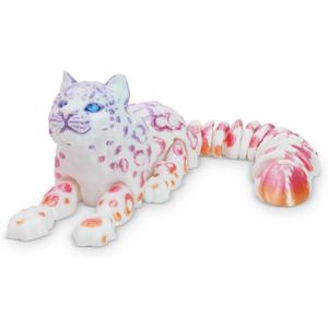 3D Printed Snow Leopard, Black & White Spotted Design, 8 Inches 3D Animals Realistic Jointed Creature for Stress Relief & Office Decor (Pink)