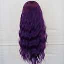 ELESTY Long Wavy Purple Synthetic Lace Front Wigs for Women Free Part Dark Purple Glueless Wig 24 inch Natural Curly Synthetic Wig Heat Resistant Fiber Hair Wigs for Daily Party Use