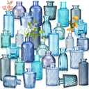 Yaomiao 30 Pcs Vases Bulk Colored Flower Glass Bud Vases Valentine Vintage Colored Glass Bottles Colorful Rustic Embossed for Home Wedding Table Decorations Gifts(Blue Series)