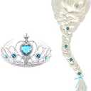 Princess Rapunzel Braids Wig Tiara and Butterfly Pin Set Costume for Little Girls Long Hair Dress up