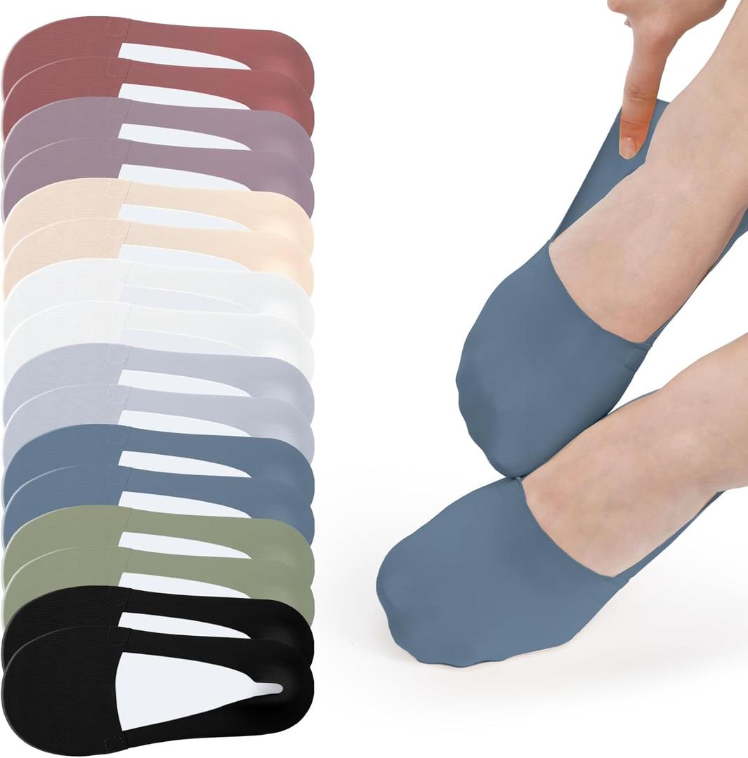8 Pairs No Show Socks Womens, Non Slip Invisible Thin Liner Socks for Flats & Loafers (Cotton Bottom) US 5-9