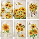 Bencailor 6 Pcs Sunflower Kitchen Towels Decorative Sets Dish Towels Absorbent Fast Drying Hand Tea Vintage Hanging Reusable Cleaning Dishcloths for Cooking Farmhouse Bathroom Accessory