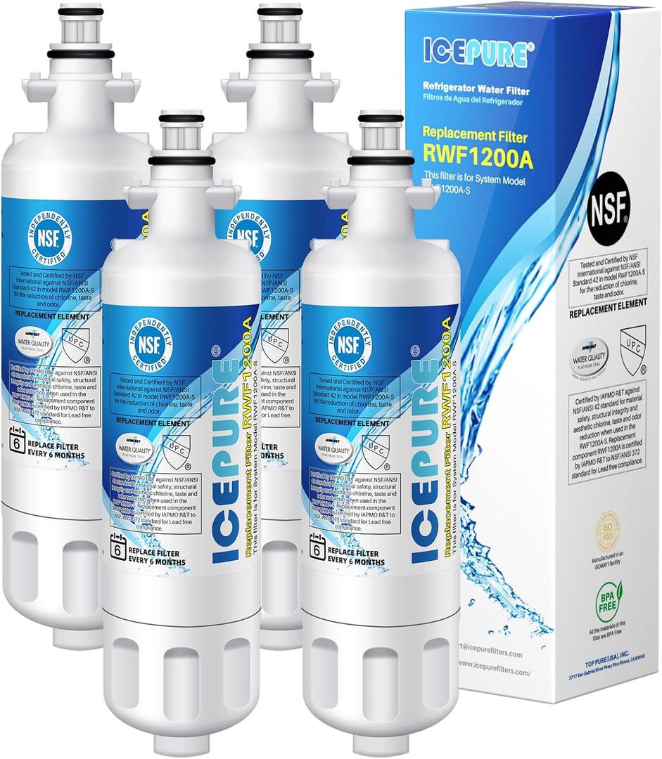 ICEPURE 46-9690 ADQ36006101 Replacement for LG LT700P, Kenmore Elite 9690 ADQ36006102, RFC1200A RWF1200A WSL-3 LFXS24623S LFXS30766S LFXC24726D LFXC24726S ADQ36006101-S Refrigerator Water Filter,4PACK
