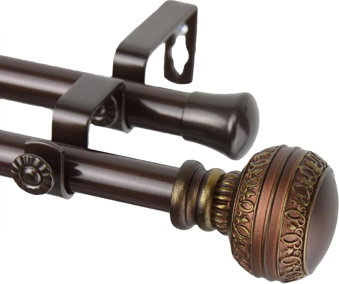Rod Desyne Ornament Double Window Set Curtain Rod, 28"-48", Cocoa