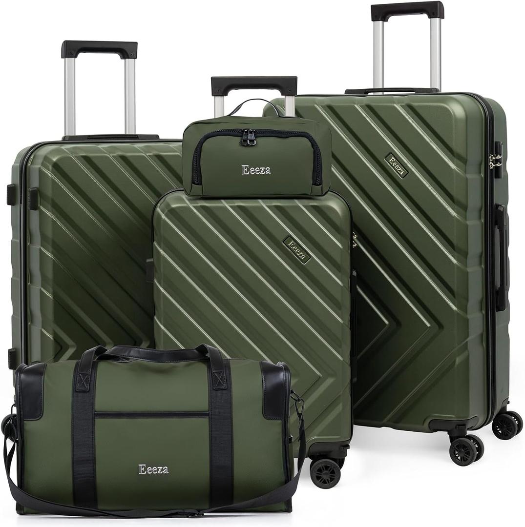 Luggage Sets,5 Piece (20"/24"/28"/DB/TB) Green | Removable wheels,Spinner Wheels dimensions 22x14x9 inches, airline compliant,combination lock
