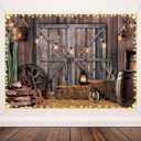 Moukeren 13 x 6 ft Western Party Backdrop Western Cowboy Party Decoration Wild West Decor Wooden House Barn Photo Background for Birthday Wedding Supply