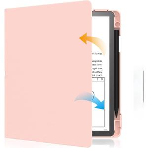 E NET-CASE Case for Kindle Scribe (2024/2022 Released) - Lightweight and Hard Back Shell Protective Book Folio Cover with Auto Sleep Wake for Kindle Scribe 10.2" 2024/2022 with Pen Holder (Pink)