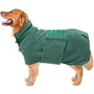 Geyecete Pineapple Grid Fast Drying Super Absorbent Dog Cat Bath Robe Towel - Green - Small