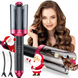 Automatic Curling Iron, Automatic Hair Curler with 1" Large Rotating Barrel & 4 Temps Hair Curler, Safety Anti-Scald & Anti-Tangle Curling Iron, Fast Heating Auto Curler for Hair Styling-Grey