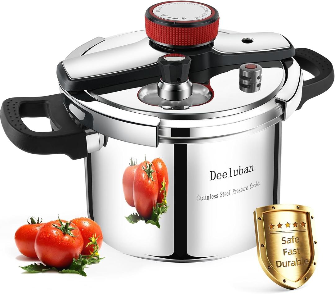 6 Quart Stainless Steel Pressure Cooker, Heavy Duty Stovetop Pressure Cooker, Induction Compatible, Safety Lock, Even Heat Base, Ideal for Family Meals & Daily Cooking