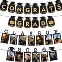 Congrats Grad & Class of 2026 Graduation Photo Banner for Party Decoration, Graduation Picture Display, Black and Gold Congratulations Graduate Banner
