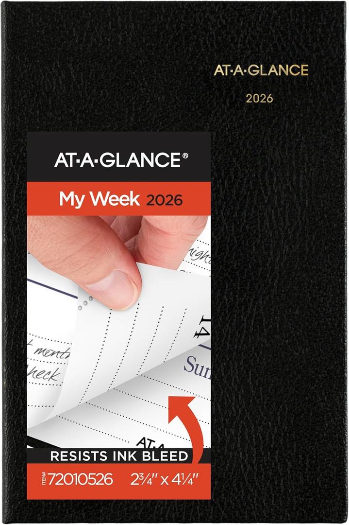 AT-A-GLANCE 2026 Diary, Fine Diary, Weekly & Monthly, 2.75" x 4.25", Pocket Size, Hardcover, Black (72010526)