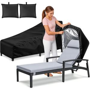 Chaise Lounge Cover 2 Pack Heavy Duty Patio Furniture Covers with Storage Bag, Buckles & Drawstring Outdoor Lounge Chair Covers Waterproof & UV Resistant All-Season Protection 82 x 29 x 31 Inch Black